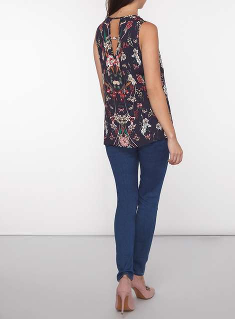 Petite Navy Floral Shell Top